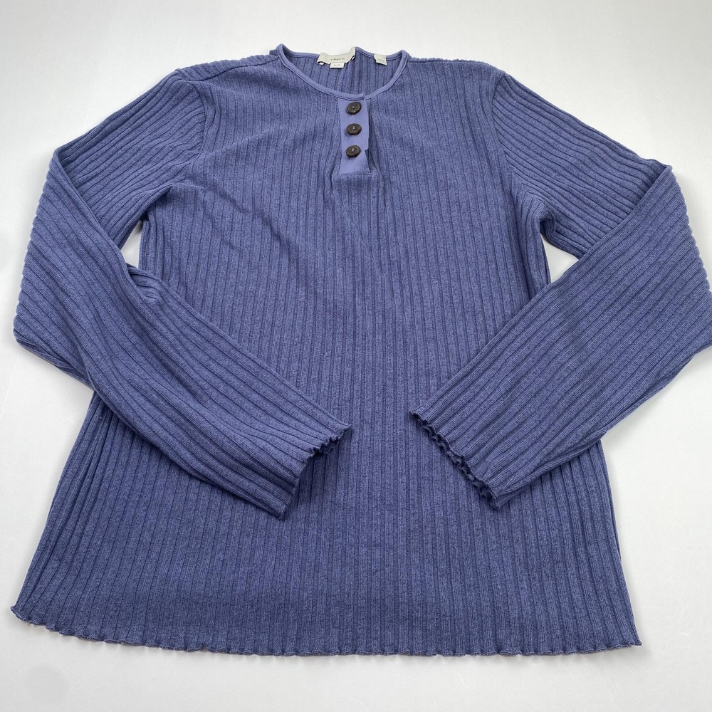 Vince Sweater Womens XL Blue Ribbed Knit Henley Long Sleeve Pullover Stretch